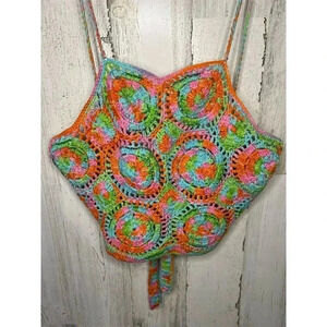 Handmade Crochet Floral Tunic Camisole Multicolor by Brenda Thomson Size M